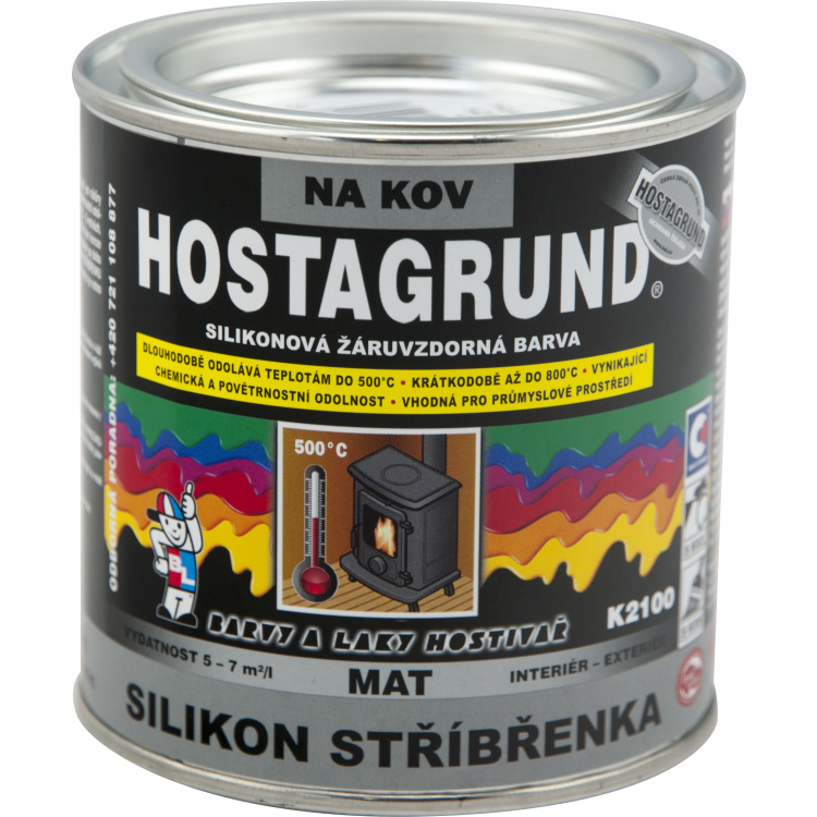 Hostagrund K2100 Silikon Stříbřenka barva na kov do 500 °C, stříbrná, 350 g